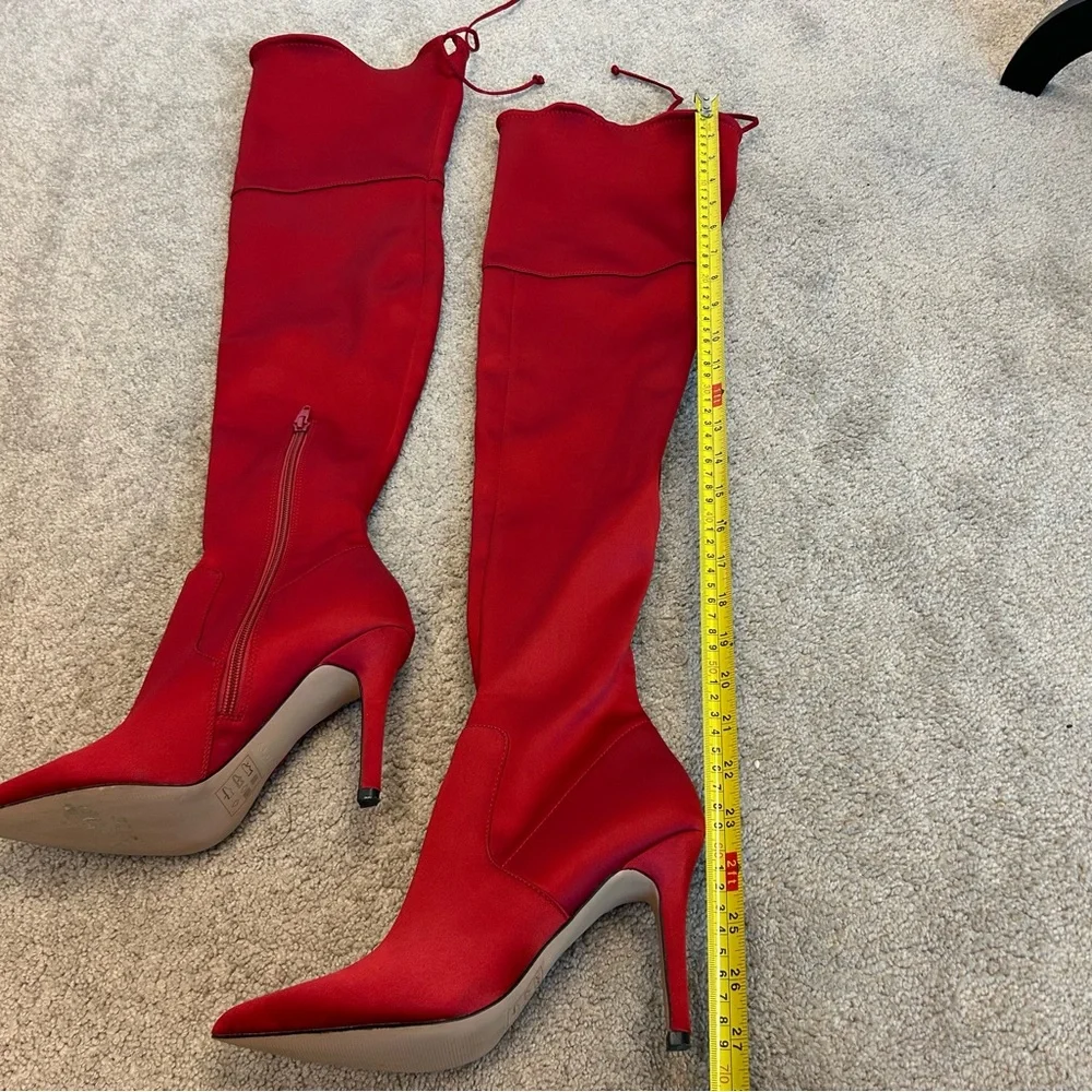 Aldo red satin stiletto thigh high over the knee high heel boots Sz 7